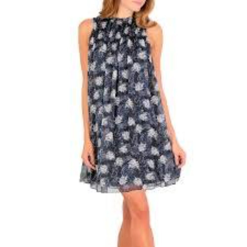 Joie Navy White Sleeveless Thelen Baltic Print Smocked Neckline Dress Size XL